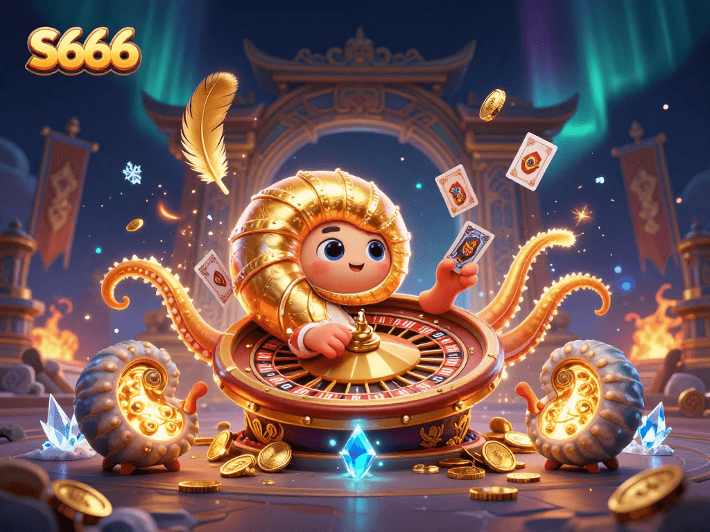 S666 invites players to engage with vibrant casino elements in a stunning 3D illustration.