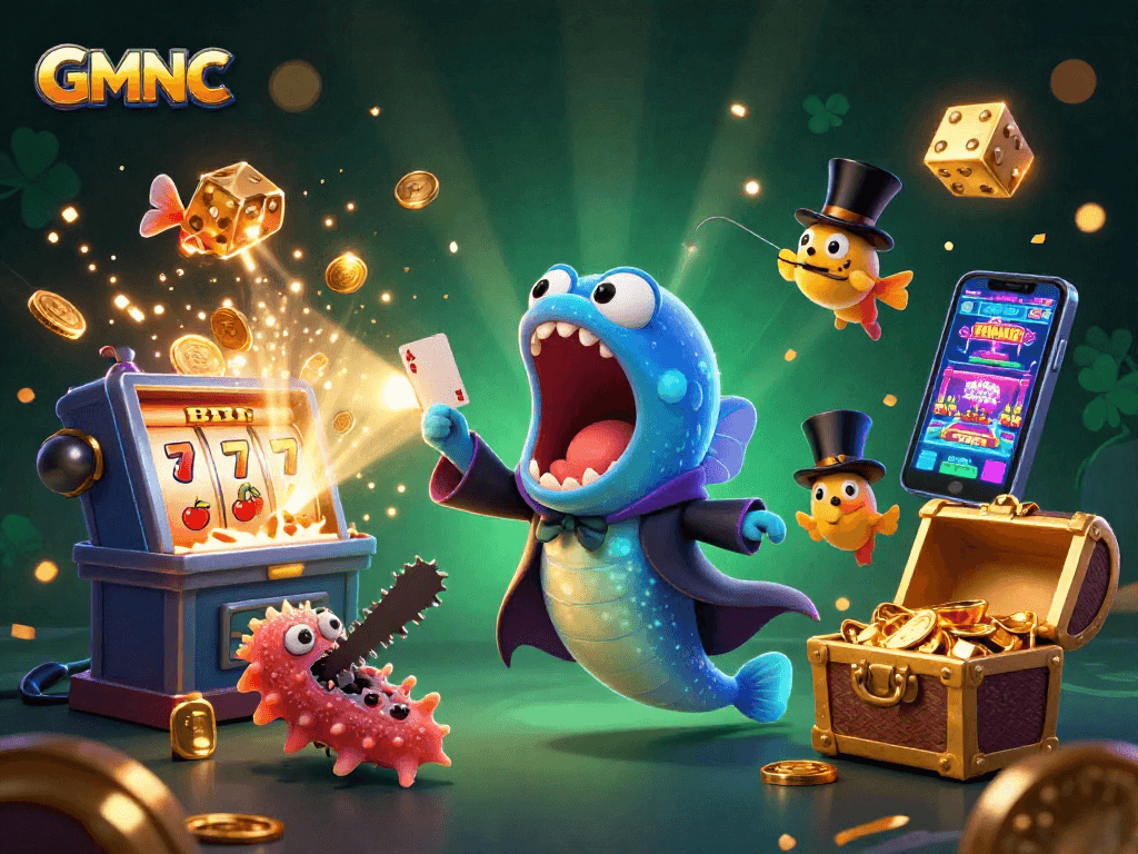 Engaging GMNC casino illustration of sea creatures performing magic, highlighting exciting gaming elements.