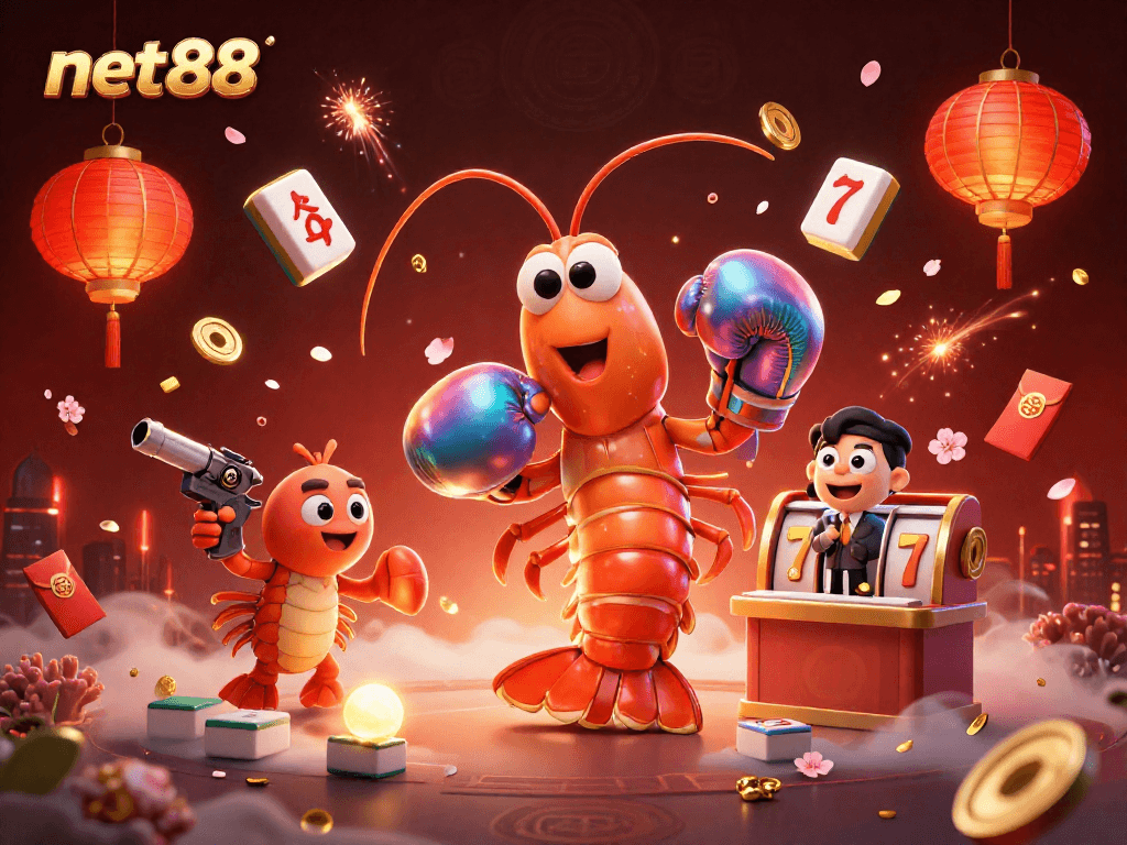 Experience thrilling moments with net88 in a vibrant casino-themed illustration featuring exotic sea creatures.
