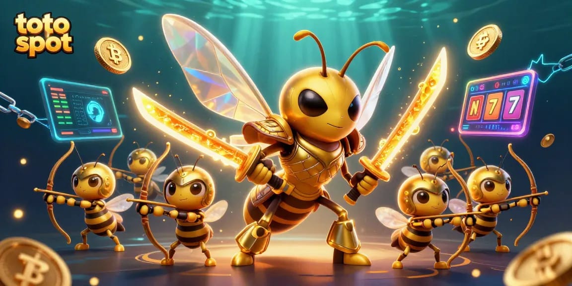 Toto slot menang dengan raja slot di antara penguin emas dan ornamen kasino.