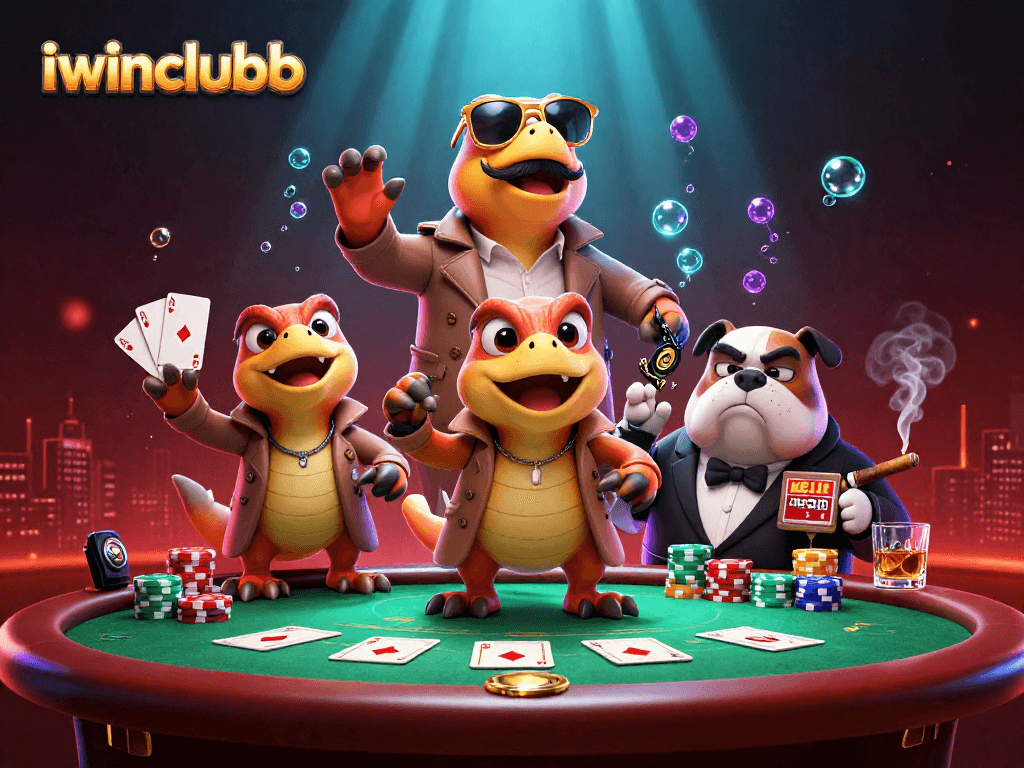 Experience the thrilling iwinclubb adventure with raptors in a trench coat entering a VIP casino.