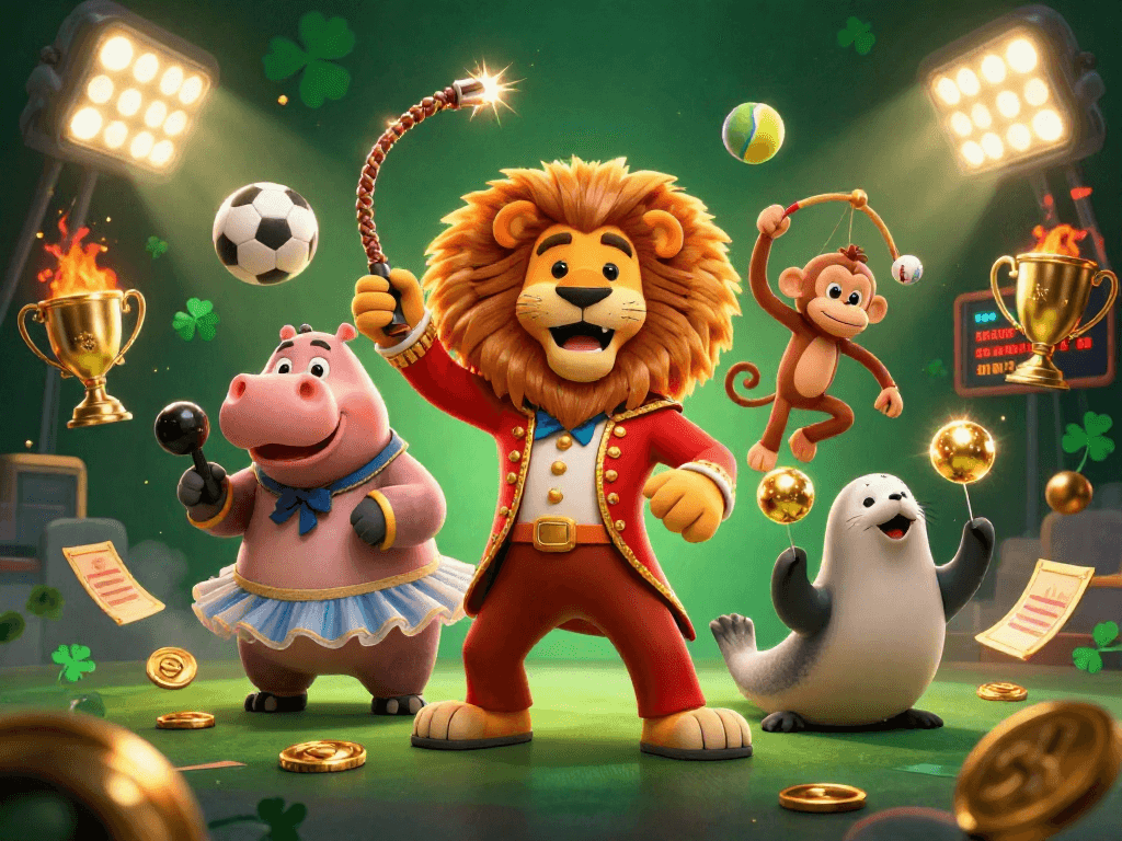 Join Ku88's thrilling adventure with lively casino characters in an action-packed scene.