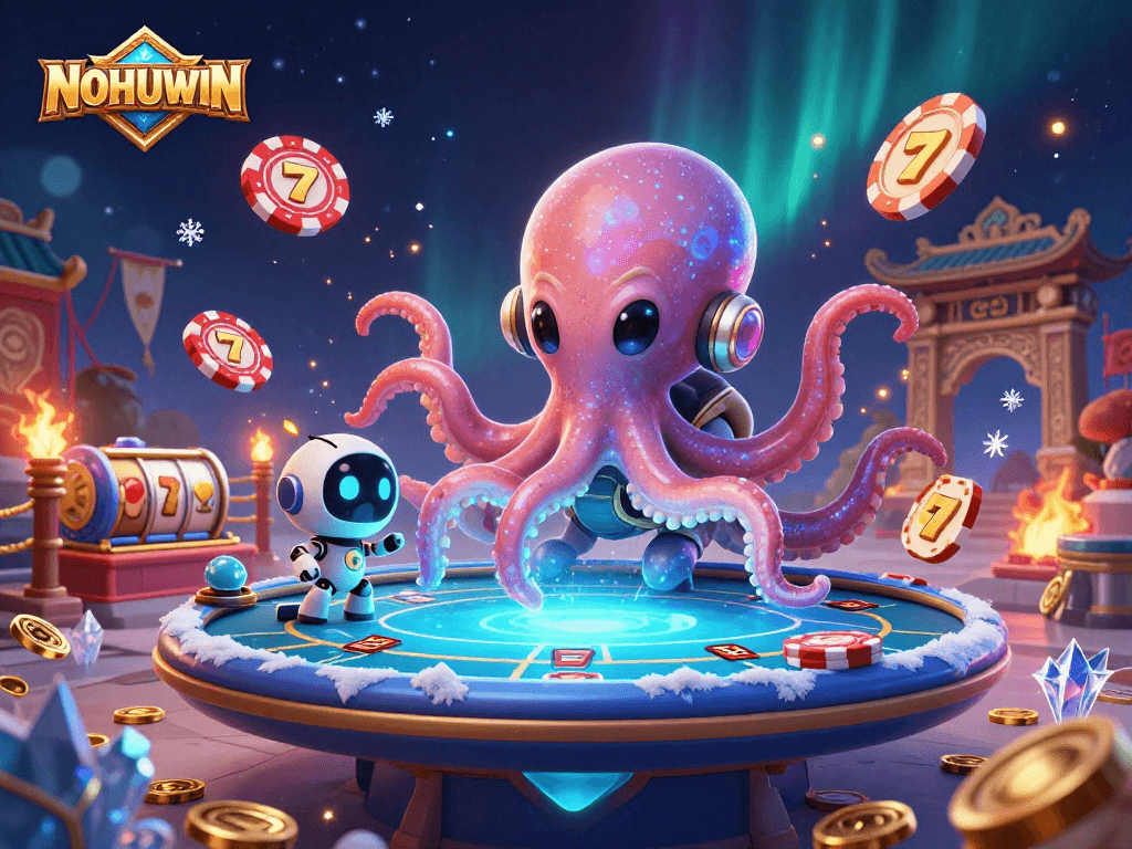 Experience the exciting world of NOHUWIN with vibrant alien-themed casino action featuring dynamic poker gameplay.