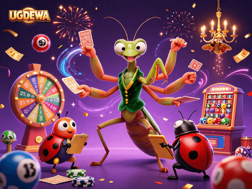 Experience exciting gameplay with UGDEWA's vibrant casino scene filled with colorful elements, betting and fun!