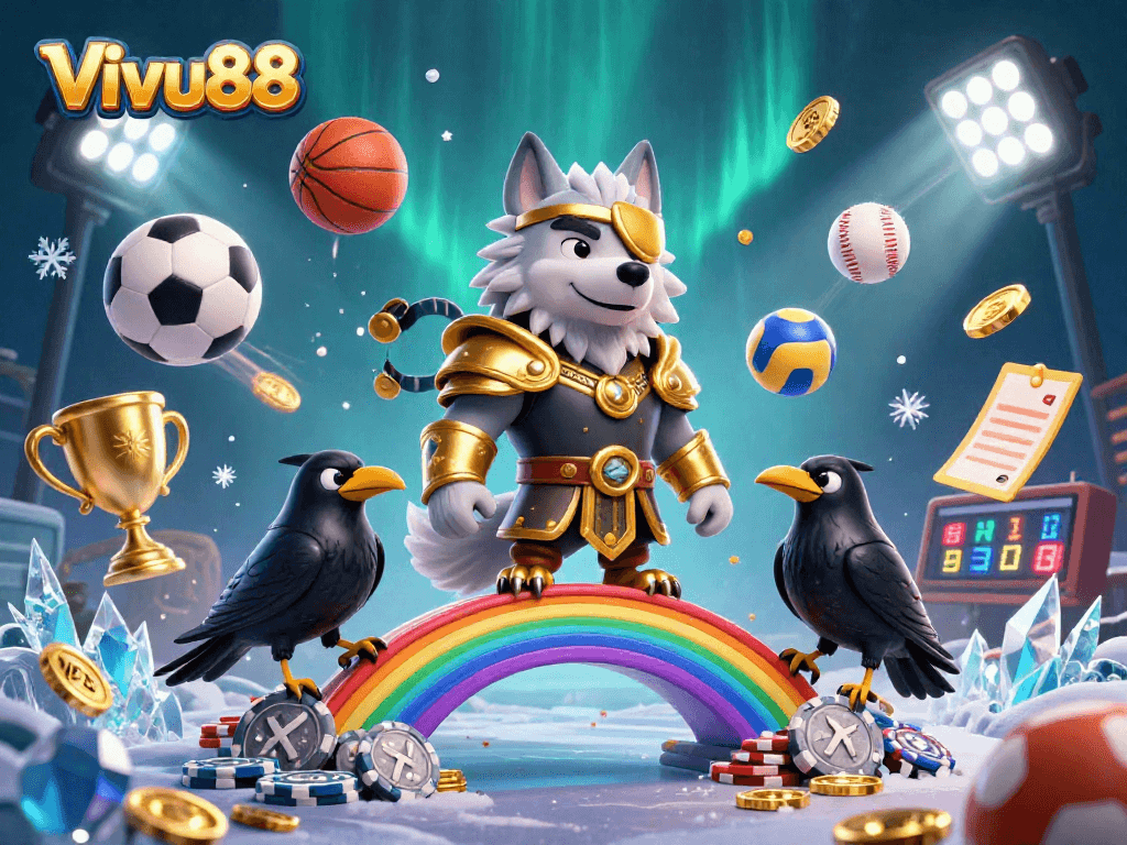 Experience thrilling action at Vivu88 with dynamic sports elements featuring Odin and his ravens.