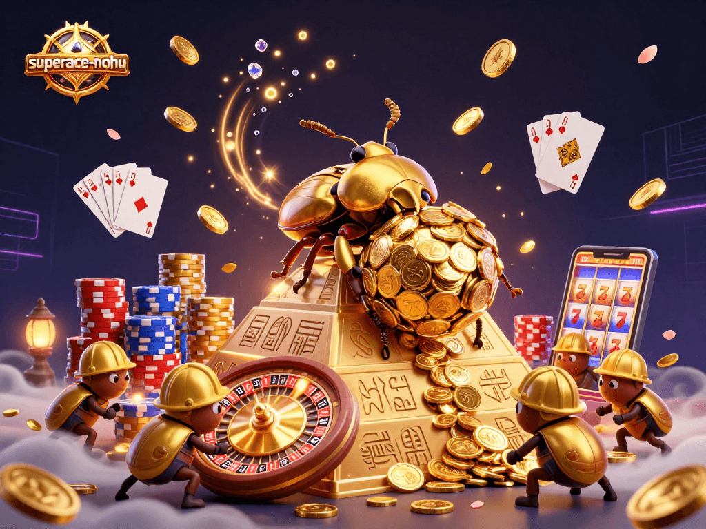Engage with superace-nohu by playing a thrilling game of chance amidst cascading golden coins and vibrant gaming elements.