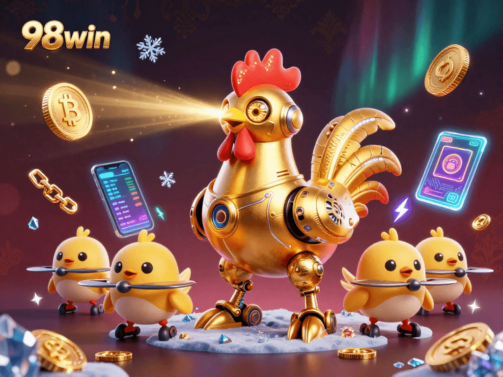 Experience thrilling wins with 98win as the golden rooster robot battles for cryptocurrency treasures.