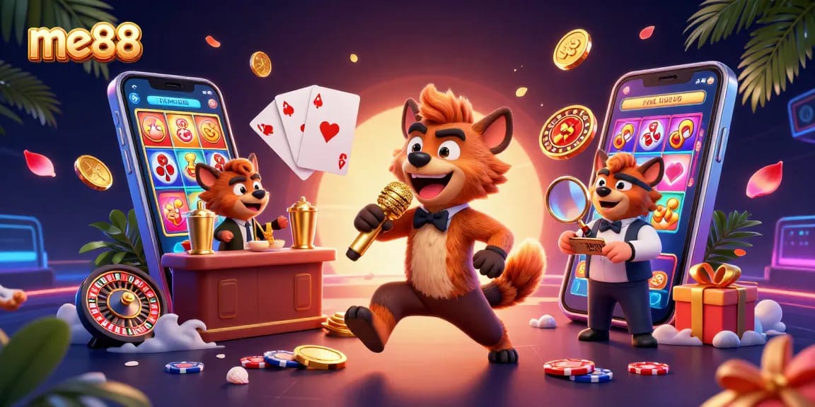 Experience excitement at me88 with hyenas running a casino, featuring vibrant gameplay and lively atmosphere.
