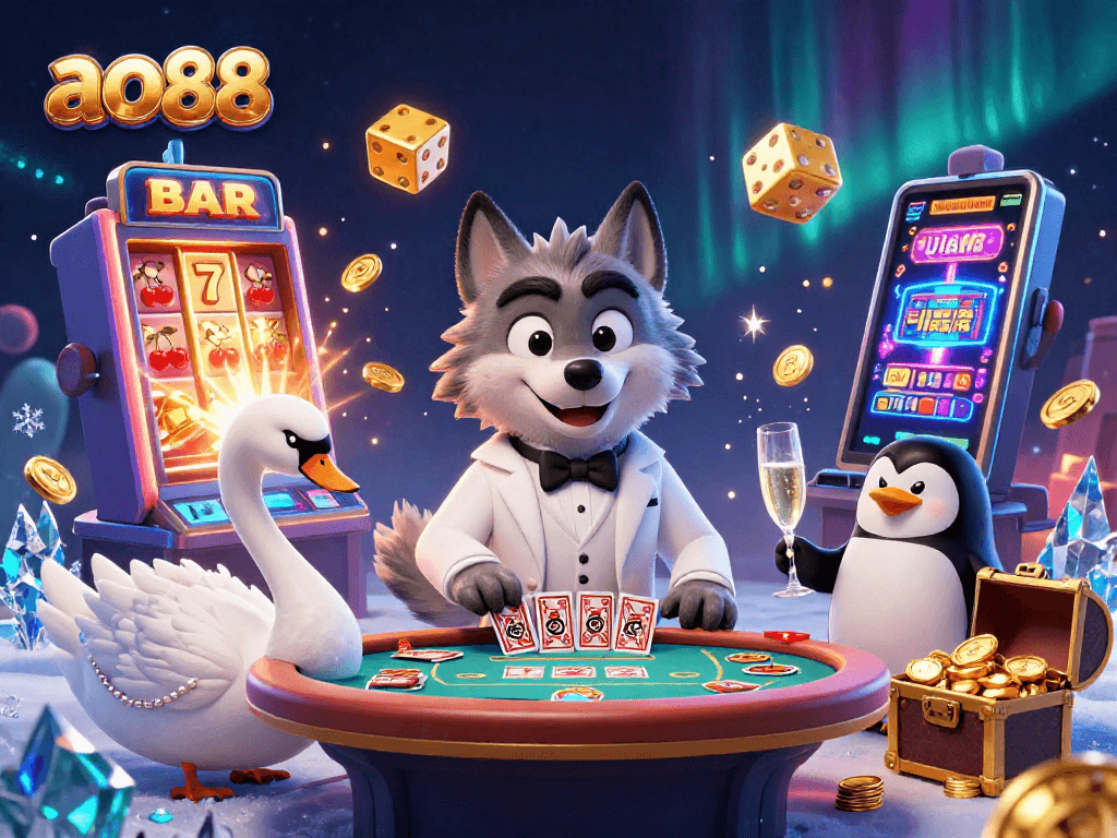 Spin to win at ao88's vibrant casino, where thrilling characters engage in high-stakes gaming.
