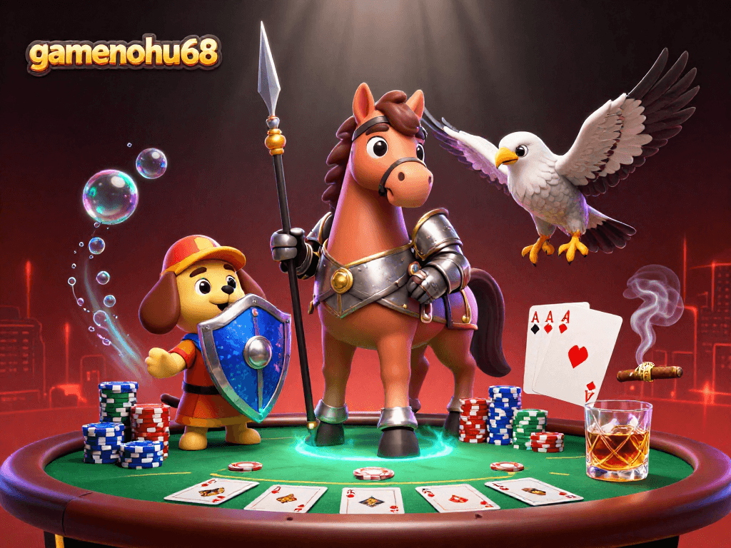 Experience the excitement of gamenohu68 with vibrant poker elements and dynamic characters in action.