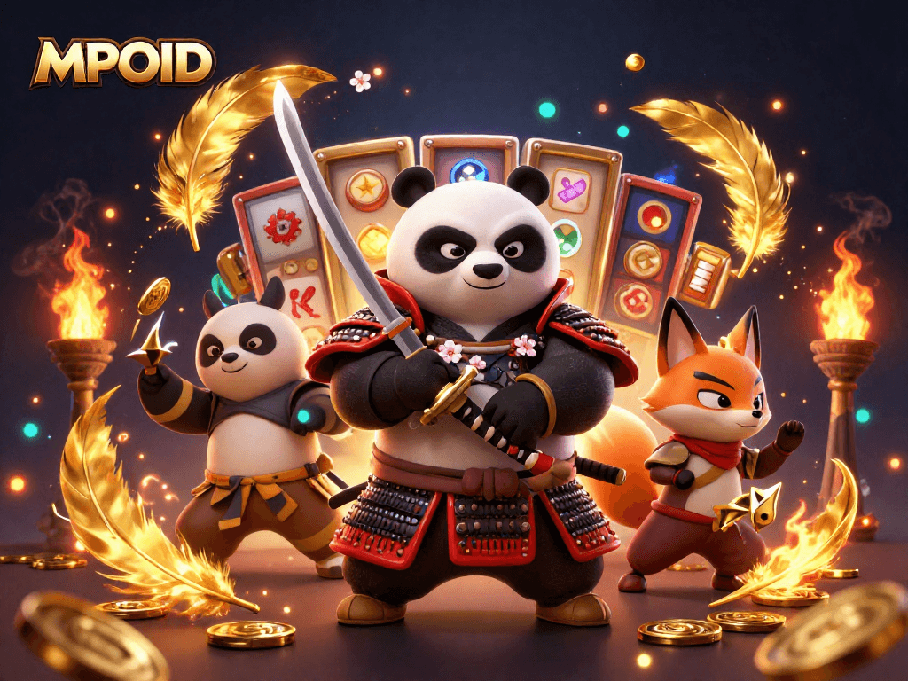 MPOID engages players with thrilling slot adventures, showcasing 3D animated characters and vibrant casino elements.