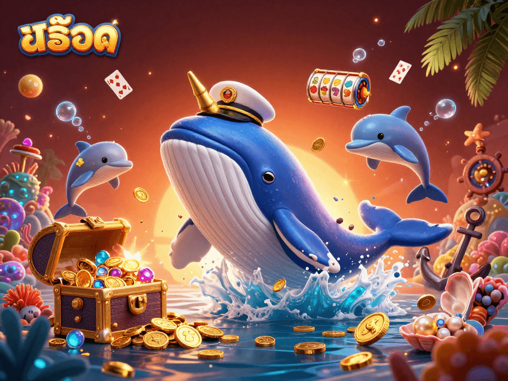 Experience thrilling สล็อต action with playful dolphins, a whale captain, and underwater treasures.
