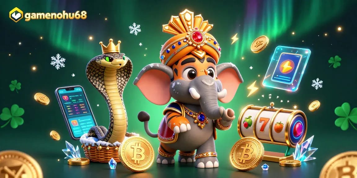 Experience excitement at gamenohu68 with a vivid 3D casino illustration featuring unique characters and vibrant details.