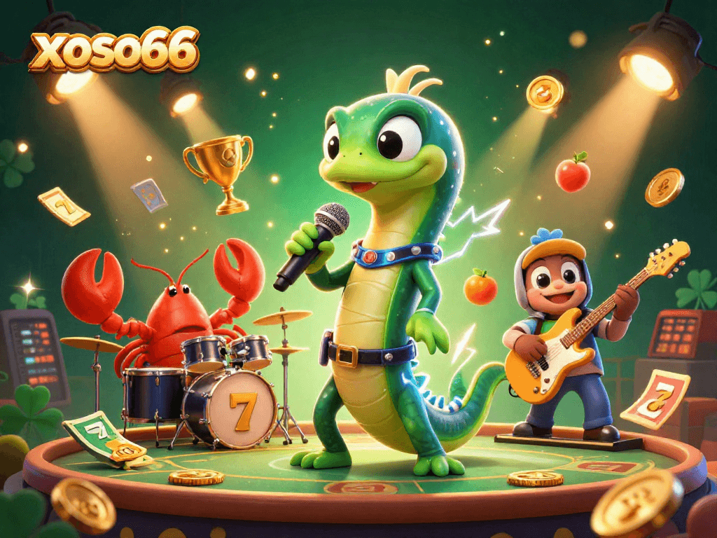 Experience the excitement of xoso66 with a 3D electric eel DJ and casino elements in a vibrant underwater scene.