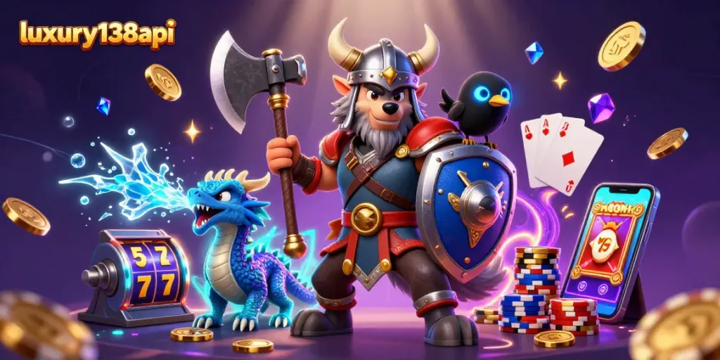 Engage with thrilling games at luxury138api featuring dynamic 3D characters and vibrant casino elements.