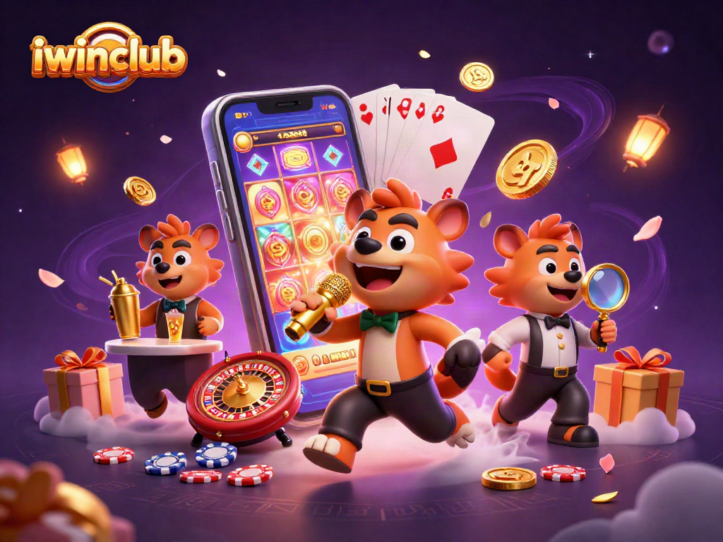 Experience the vibrant world of iwinclub with hyenas at a casino club, mixing drinks and telling jokes.