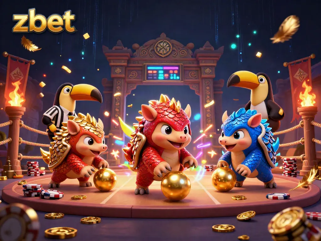 Engage in thrilling action with zbet's animated pangolins bowling through poker chips and confetti.