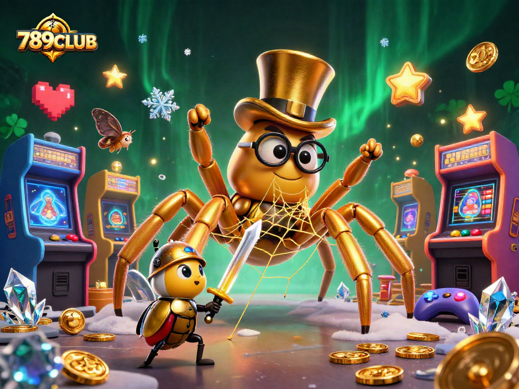 Engage with 789CLUB's vibrant casino world featuring tarantula and beetle knight in action.