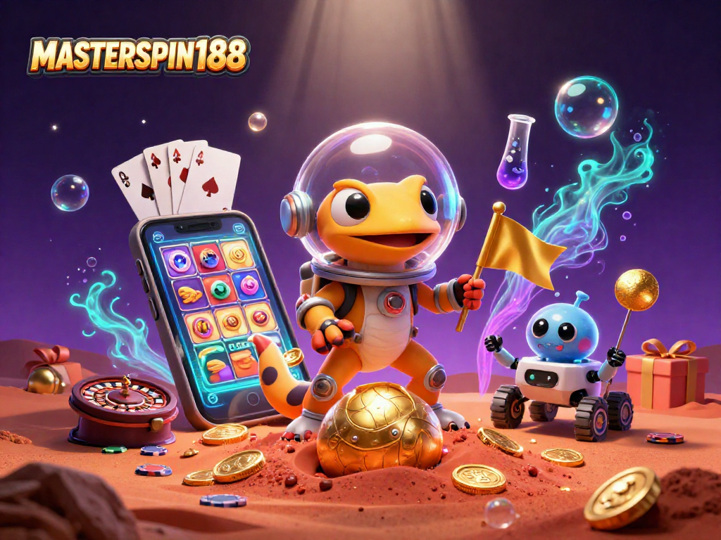 Engage in thrilling adventures with MASTERSPIN188 while exploring a vibrant 3D casino on Mars.