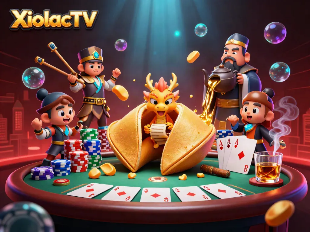 Engage with the ultimate gaming experience on XoilacTV featuring a dynamic scene of animated characters and poker elements.
