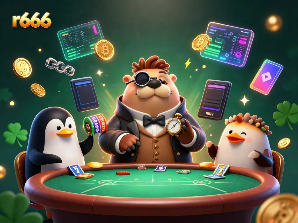 Engage in thrilling poker at r666 with a jolly walrus, sophisticated dealer, and poker action.