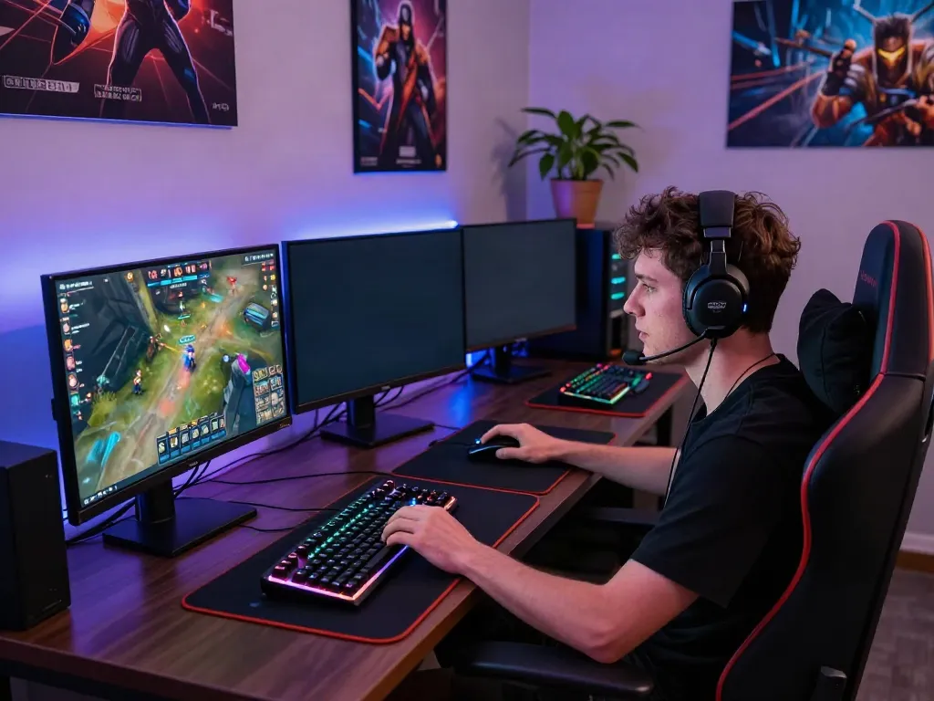 Intense gaming session showcasing luxury111 login with competitive player in dynamic gaming environment.