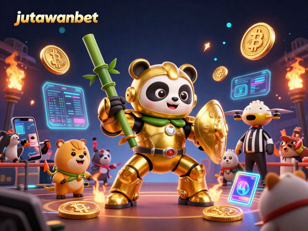 Experience thrilling gameplay at jutawanbet with a vibrant scene featuring a golden panda in a mech-suit.