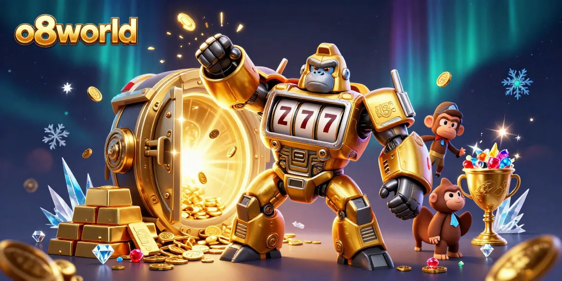 Experience the thrill of o8world with dynamic casino elements bursting in a stunning 3D illustration.