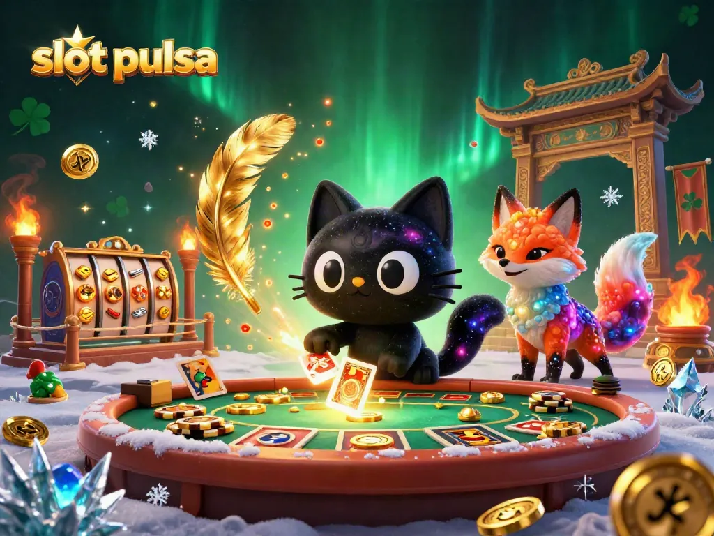 Engaging slot pulsa scene with cosmic characters and vibrant casino elements, showcasing dynamic betting.