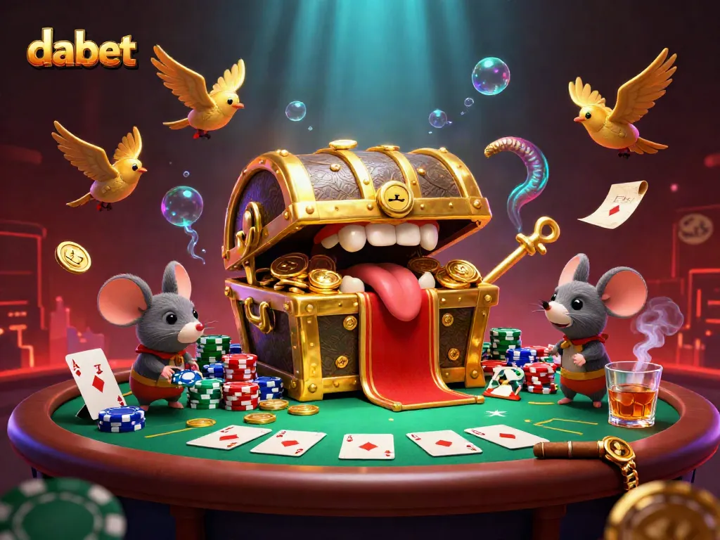 Dabet's exciting treasure chest lures adventurers with riches at a vibrant casino table.