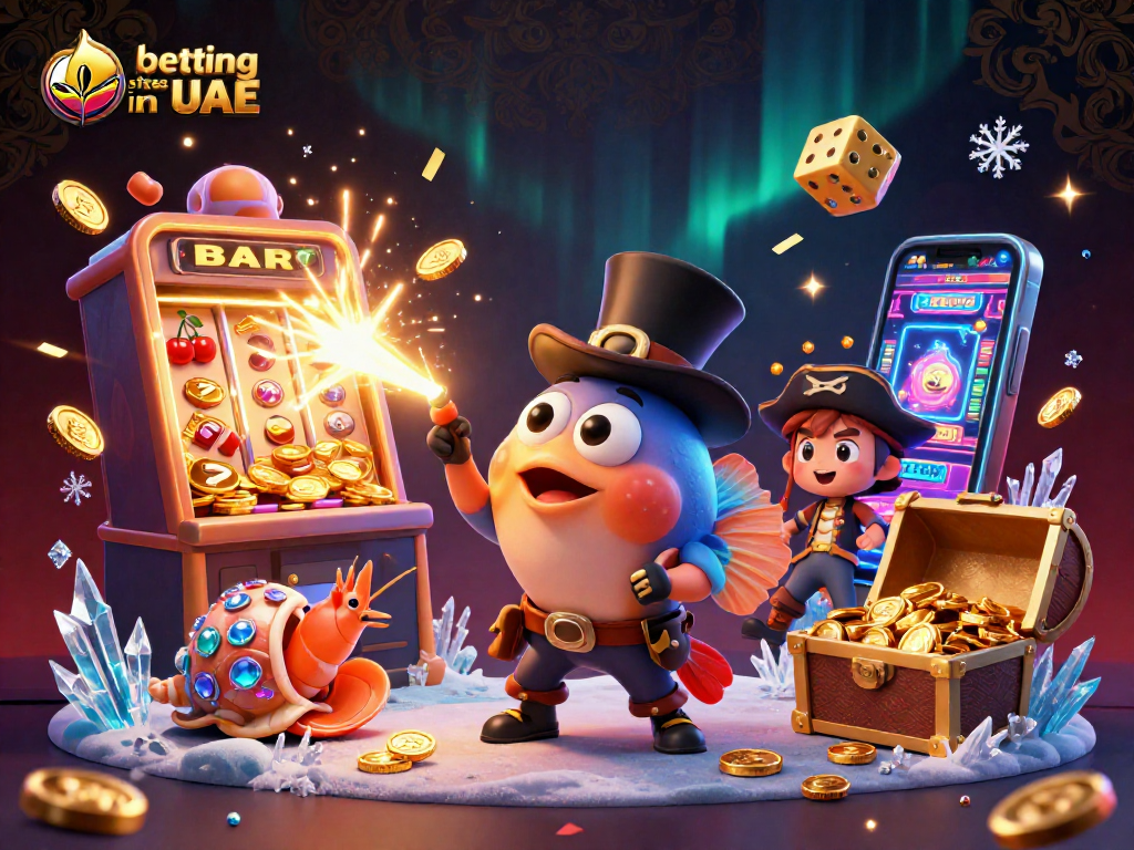 Engage with top betting sites in UAE featuring animated characters and a dynamic casino scene.