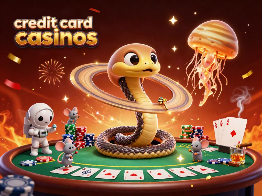 Dynamic scene with a snake roulette wheel and mice betting at credit card casinos