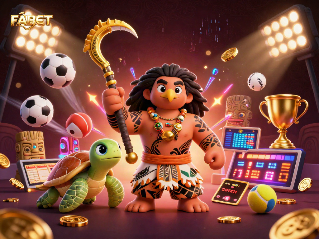 FABET inspires dynamic sports betting excitement with vibrant 3D illustration of adventure.