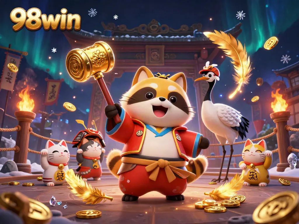 Engage in the exciting world of 98win with vibrant characters celebrating good fortune in a dynamic casino scene.