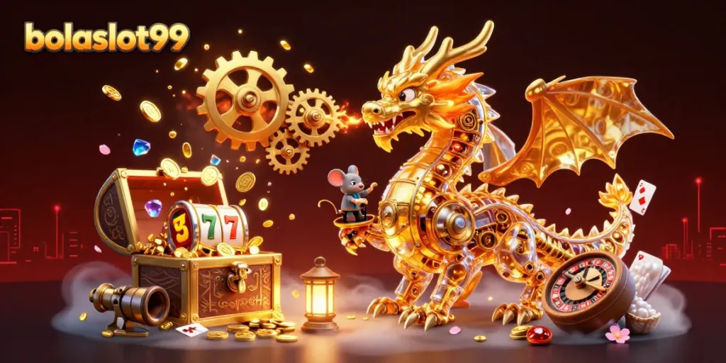 Bolaslot99 casino gaming adventure filled with treasures, slot reels, and vibrant underwater themes.