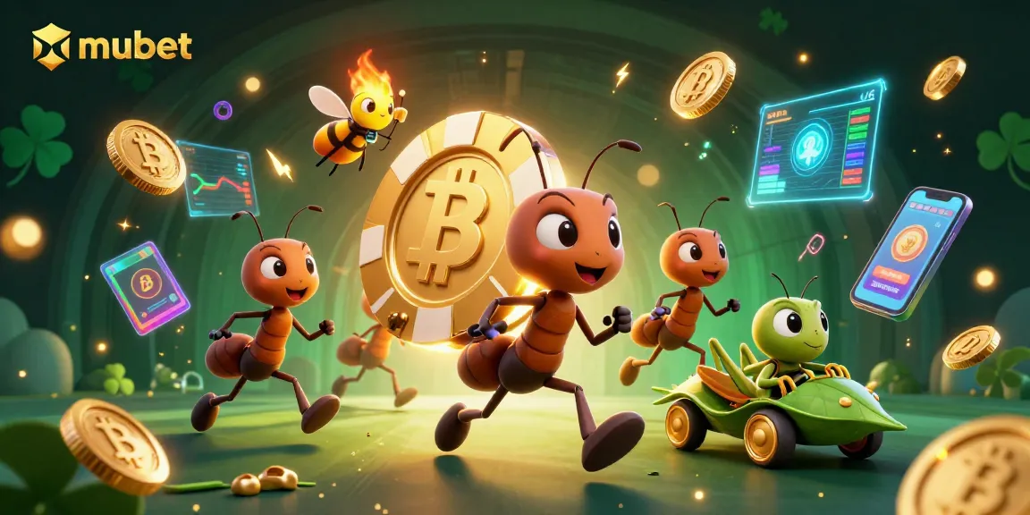 Engage with mubet featuring animated ants in a heist carrying oversized poker chip.
