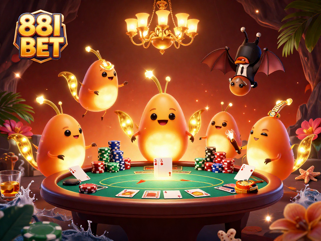 Experience the thrilling world of 88I BET with vibrant glowworms lighting up a stylish casino scene.