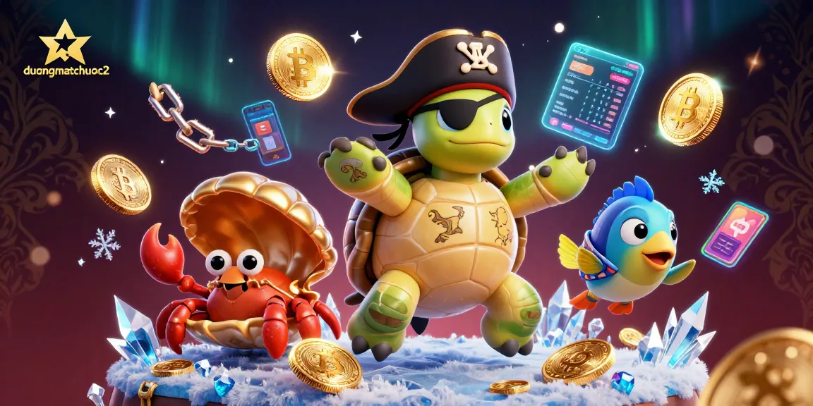Join the excitement of duongmatchuoc2 as a pirate turtle navigates sunken treasures in a vibrant crypto ocean.