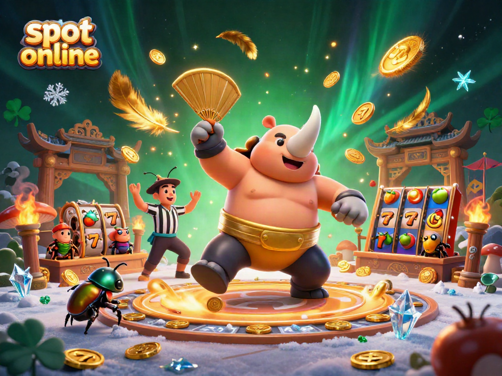 Engage in slot online excitement with our vibrant 3D casino illustration featuring a beetle sumo champion.