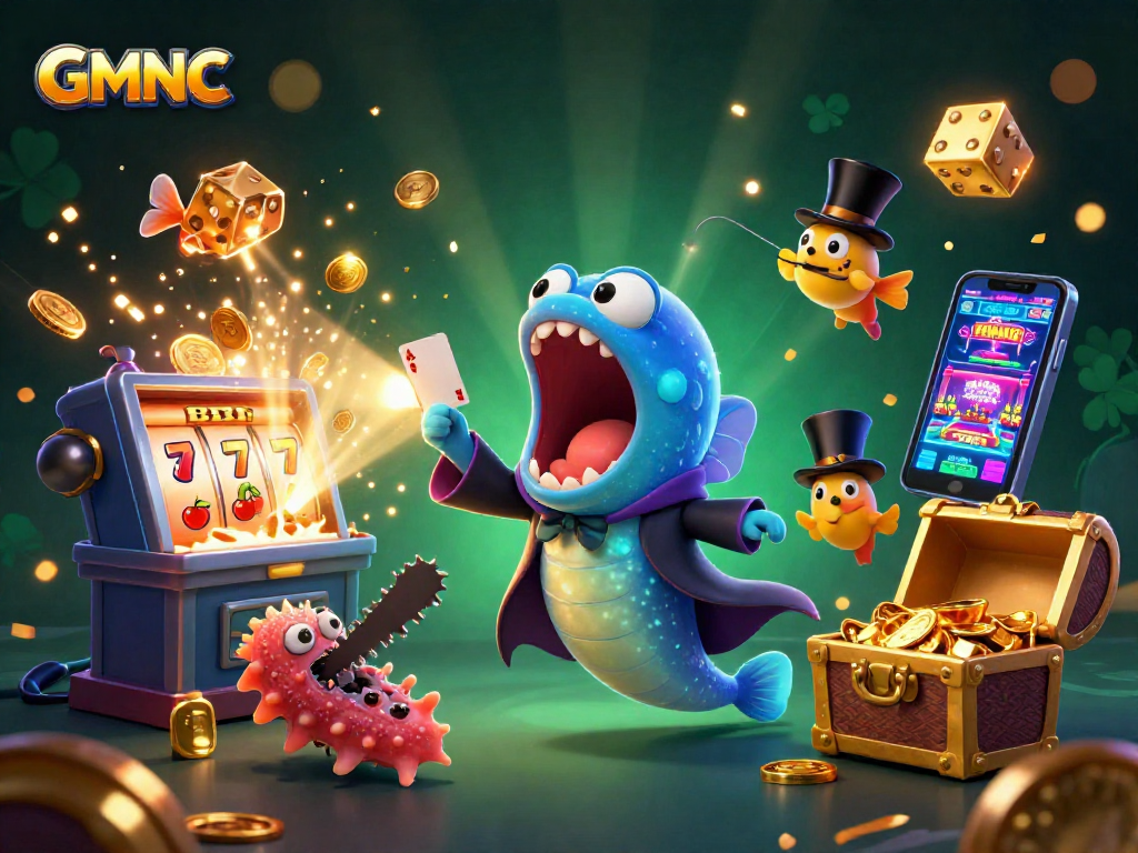 Engaging GMNC casino illustration of sea creatures performing magic, highlighting exciting gaming elements.