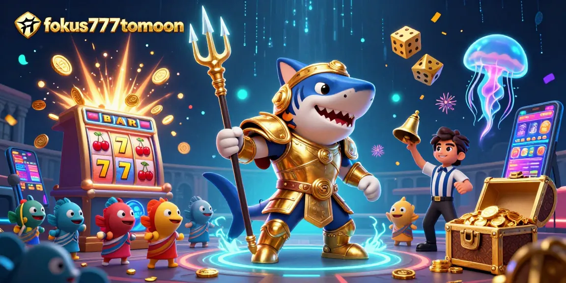 Experience thrilling wins with fokus777tomoon's vibrant 3D casino illustration depicting excitement and jackpot actions.