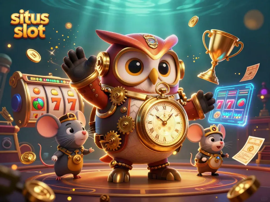 Permainan situs slot yang menampilkan karakter unik dan elemen kasino dengan efek yang menarik.