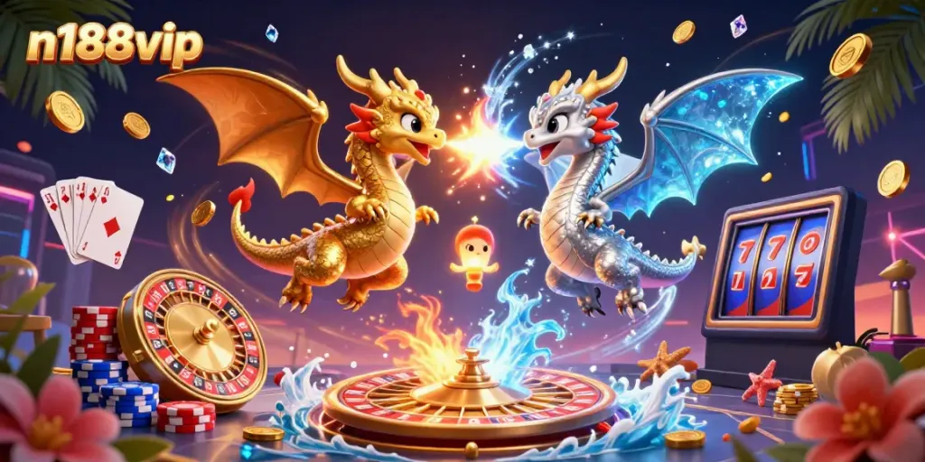 Win big at n188vip with thrilling 3D casino gameplay featuring enchanting dragons and vibrant game elements.