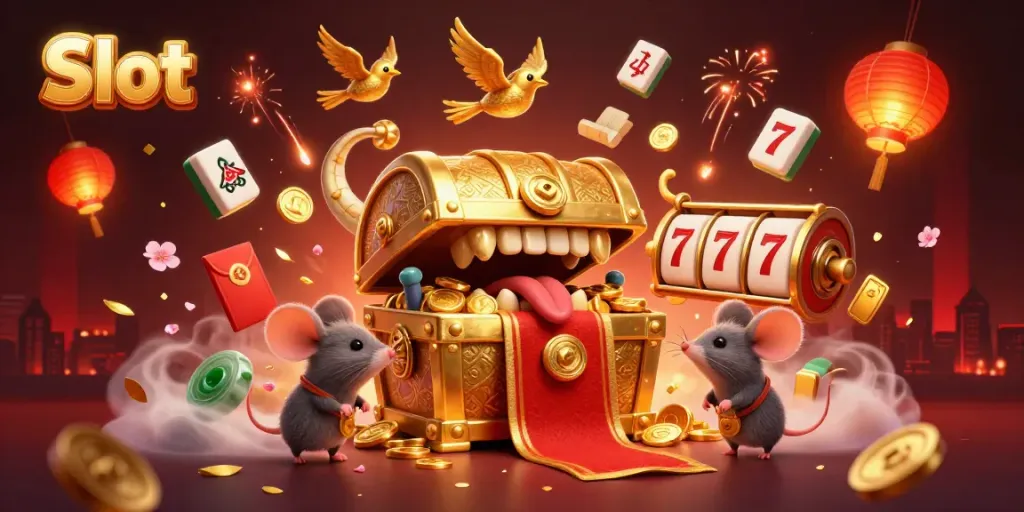 Menangkan Slot dengan jackpot dari peti harta karun berkilau yang menarik perhatian di ilustrasi 3D.