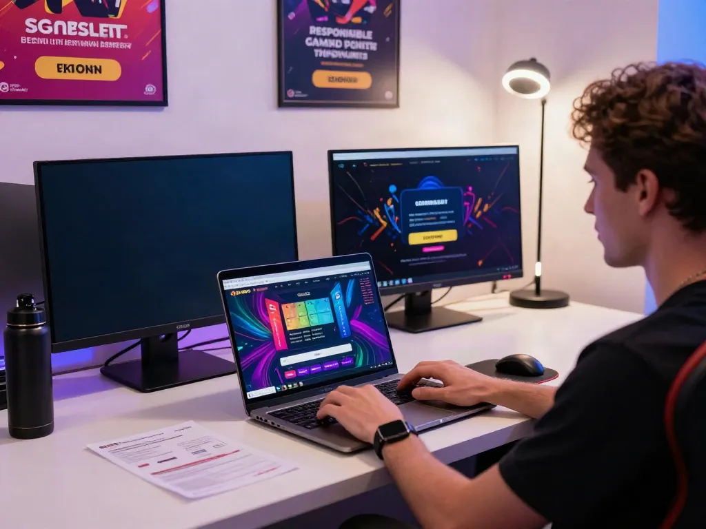 Active user engaging with sgpslot link login on a modern laptop, showcasing vibrant gaming atmosphere.