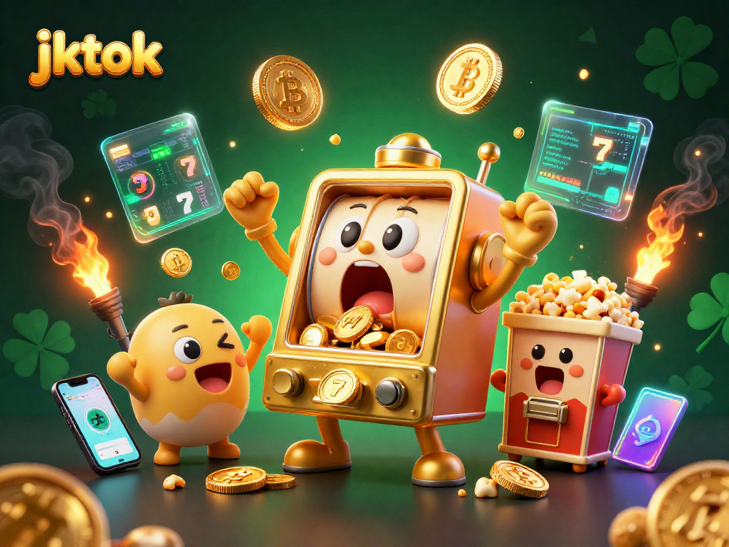 Menangkan jackpot di jktok dengan mesin slot emas yang mengeluarkan koin sambil dikelilingi slot reels yang menggemaskan.