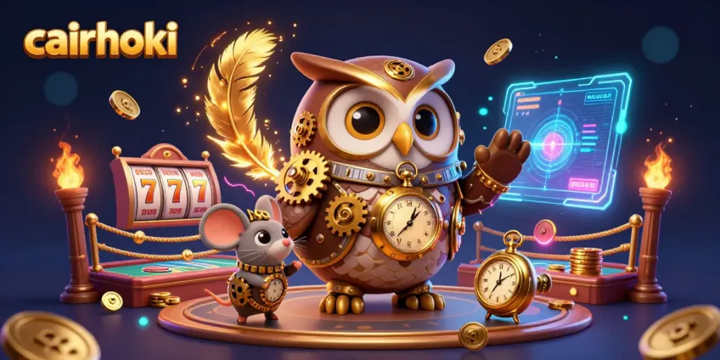Permainan seru cairhoki dengan tema kasino di ilustrasi 3D kartun.