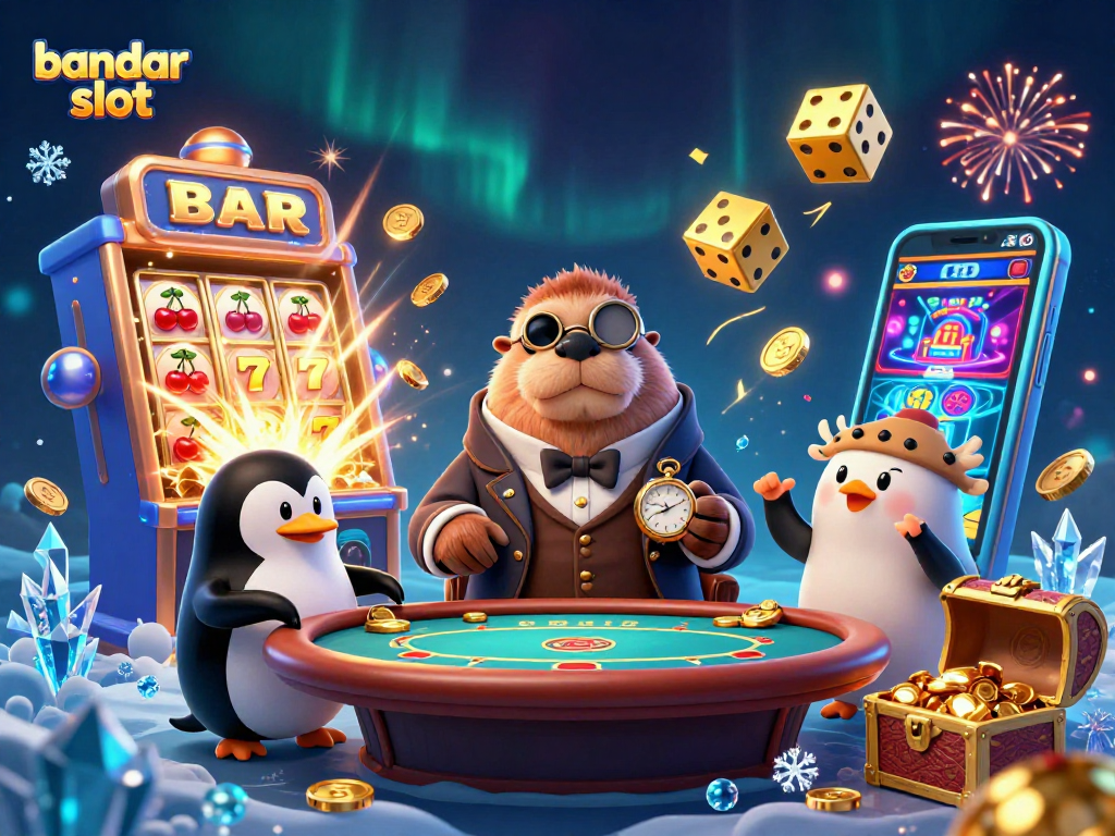 Mainkan bandar slot di ilustrasi yang memperlihatkan walrus jolly, dealer penguin, dan ikan puffer.