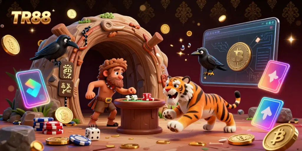 Experience serious fun at TR88 with a caveman and sabertooth tiger running a digital casino.