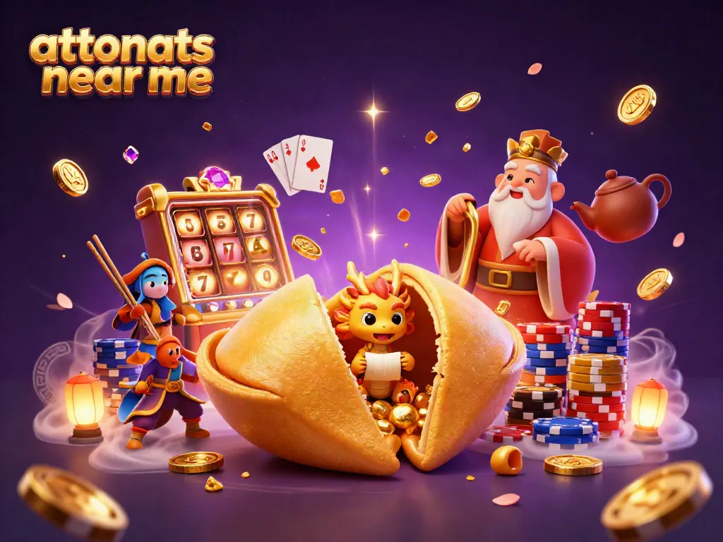 Engage with attorneys near me in a 3D casino scene with golden fortune cookies and a dragon
